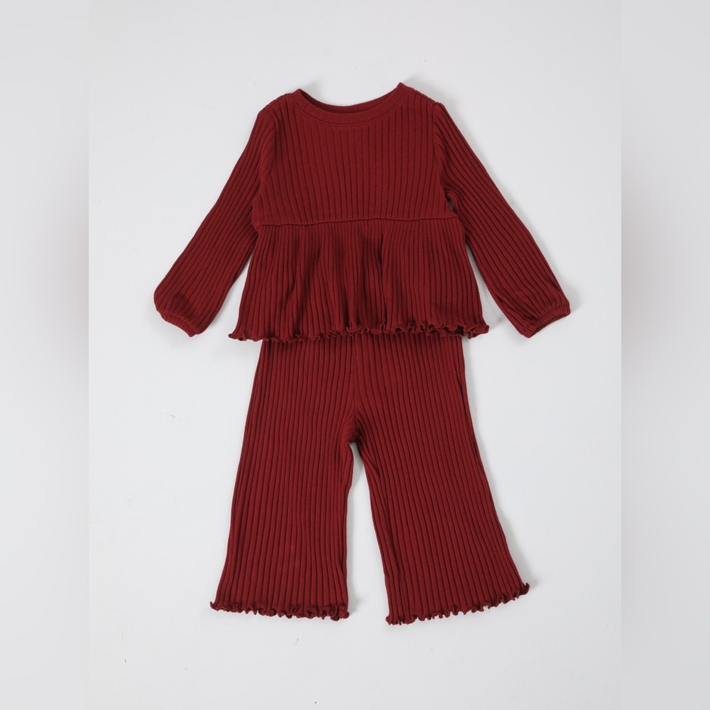 Old Navy | Maroon Long-Sleeve Peplum Top and Wide Leg Pants for Toddler Girls